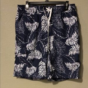 St. John's Bay Navy and White Tropical Print Swim Shorts